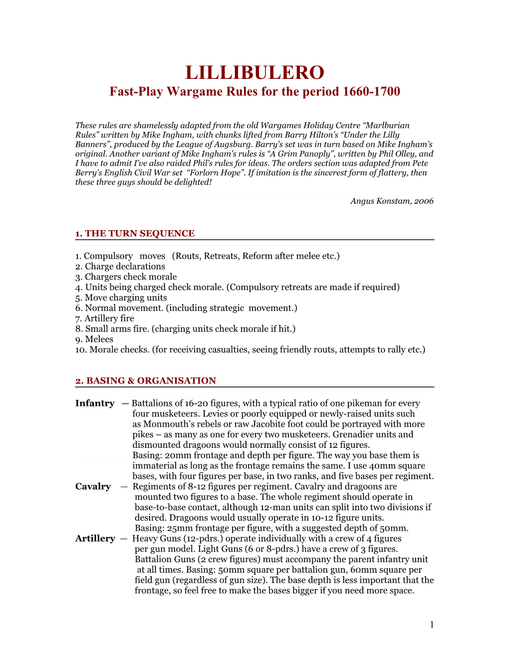 Fast-Play Wargame Rules for the Period 1660-1700