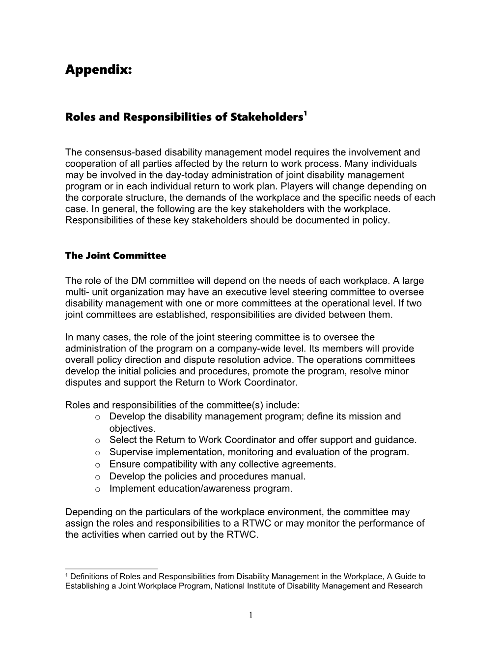 Roles and Responsibilities of Stakeholders 1