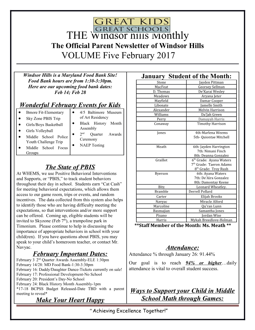 The Official Parent Newsletter of Windsor Hills