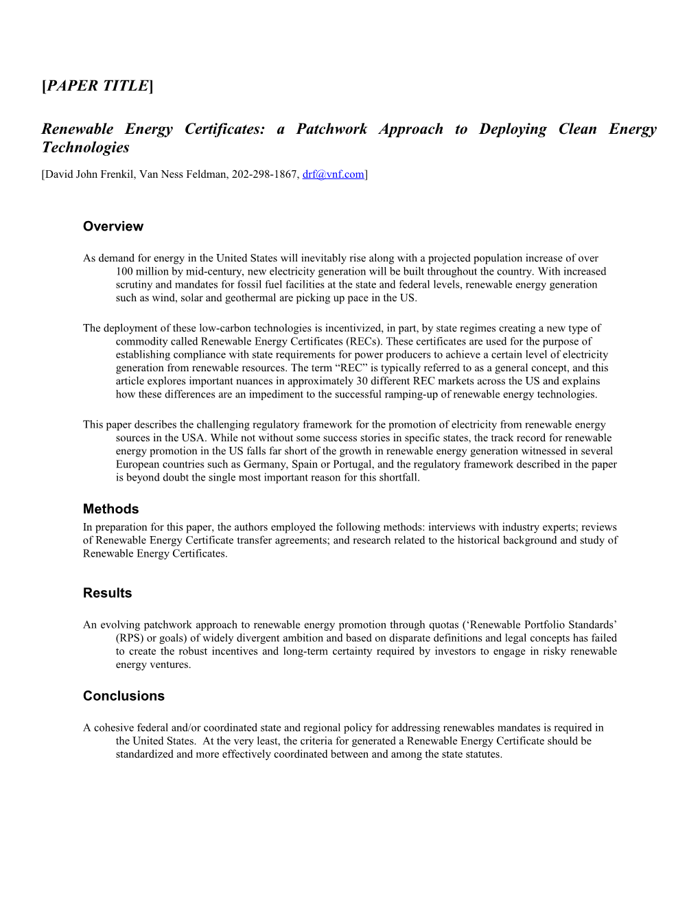 Renewable Energy Certificates: a Patchwork Approach to Deploying Clean Energy Technologies