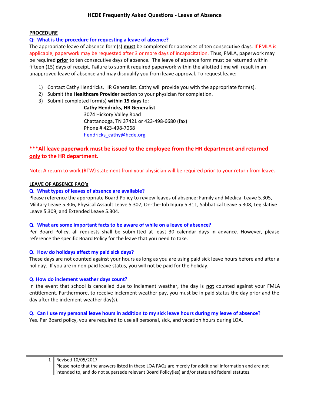 Leave of Absence Procedures/FAQ S