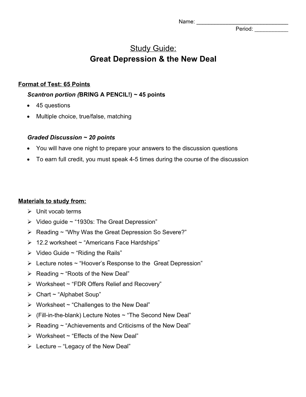 Great Depression & the New Deal