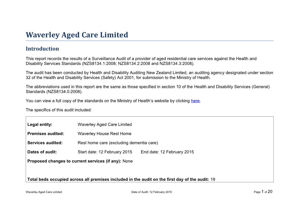 Waverley Aged Care Limited