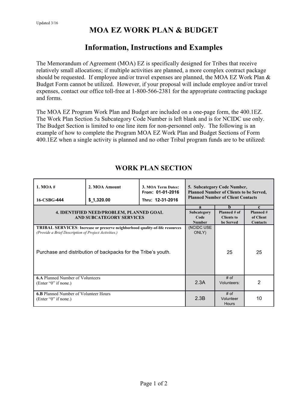 Moa Ez Work Plan & Budget