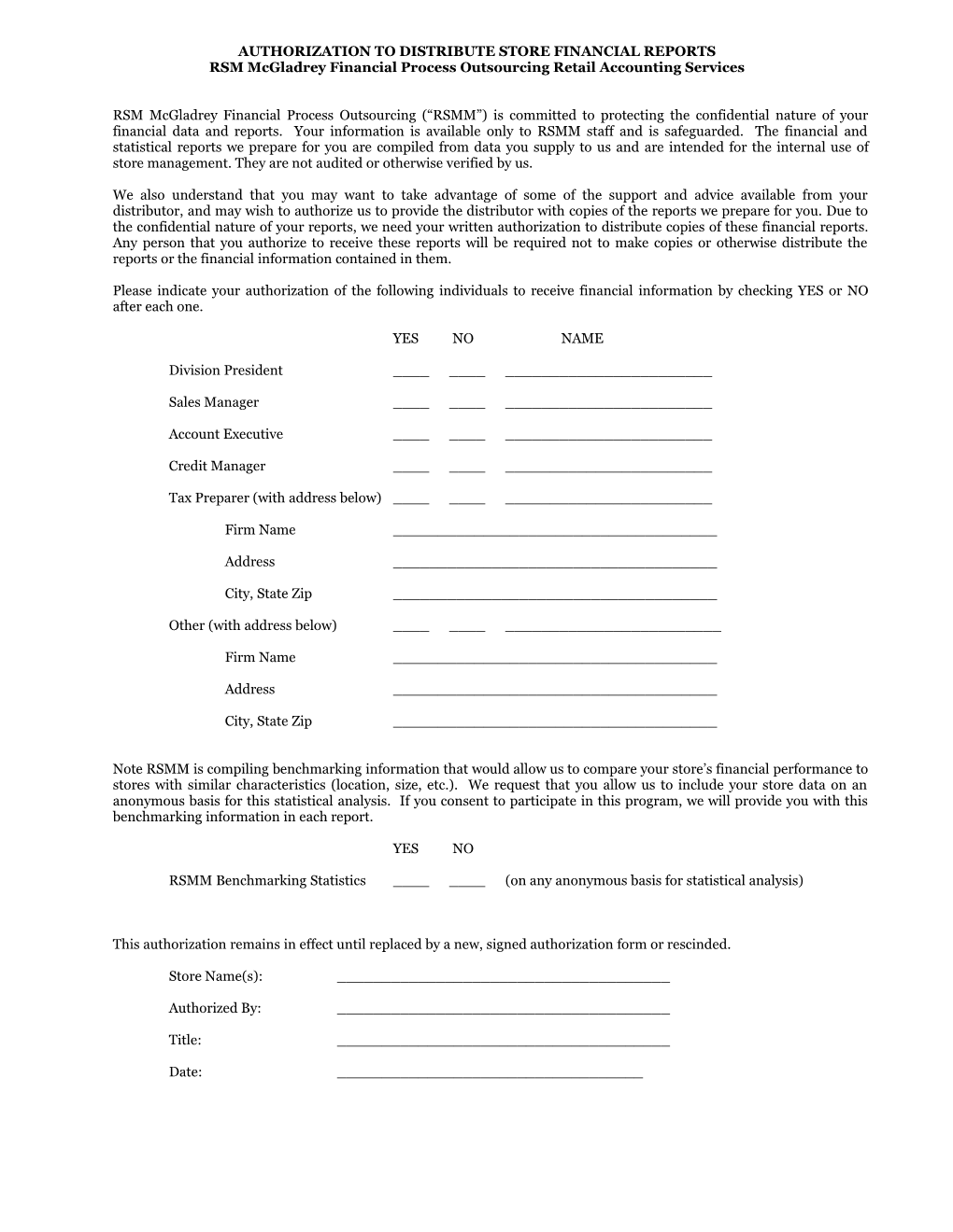 Authorization to Distribute Financial Data