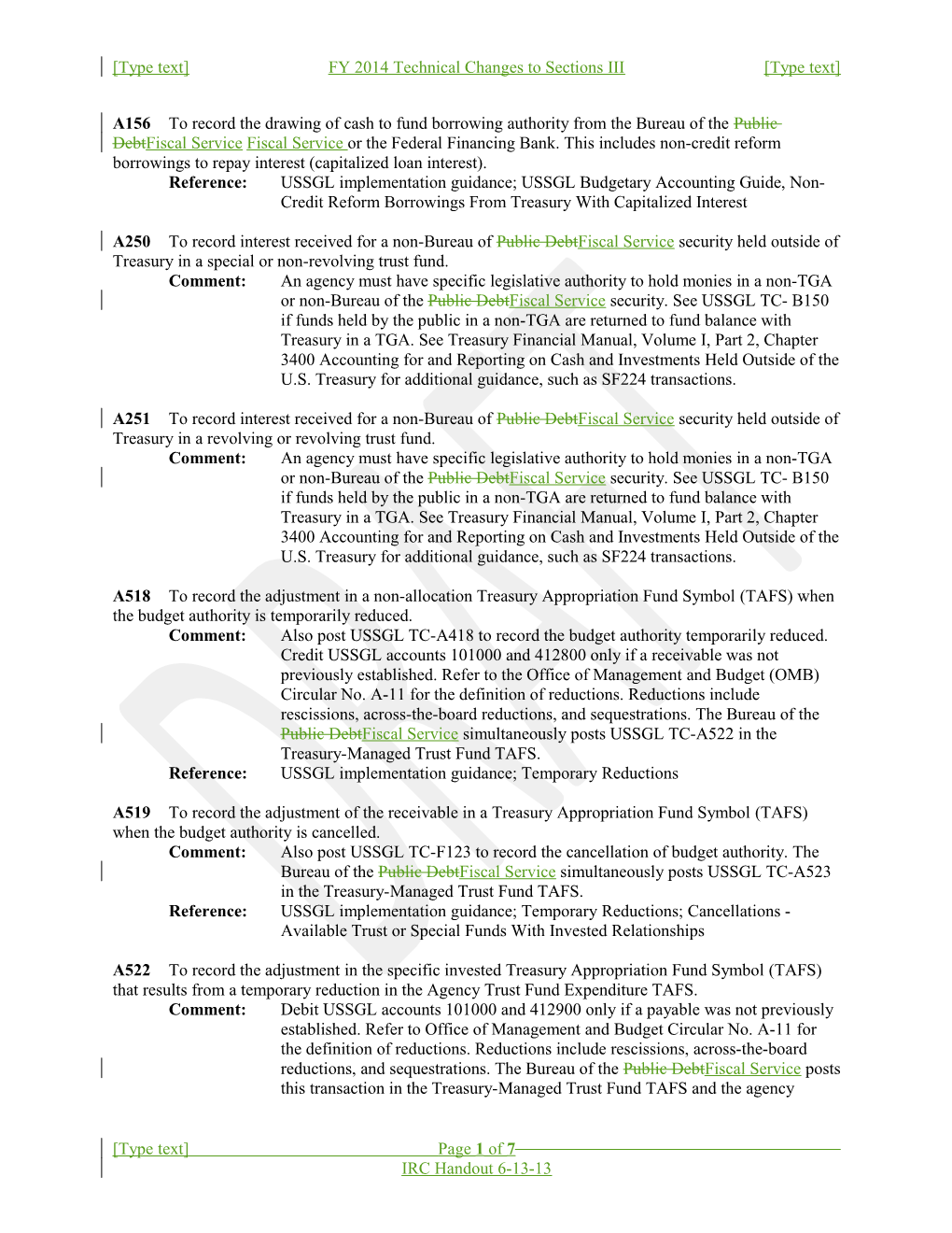 Type Text FY 2014 Technical Changes to Sections III Type Text