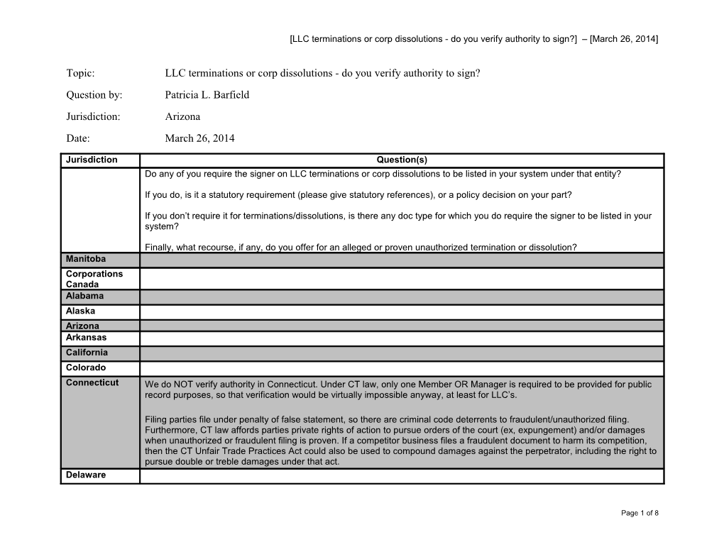 Topic: LLC Terminations Or Corp Dissolutions - Do You Verify Authority to Sign?