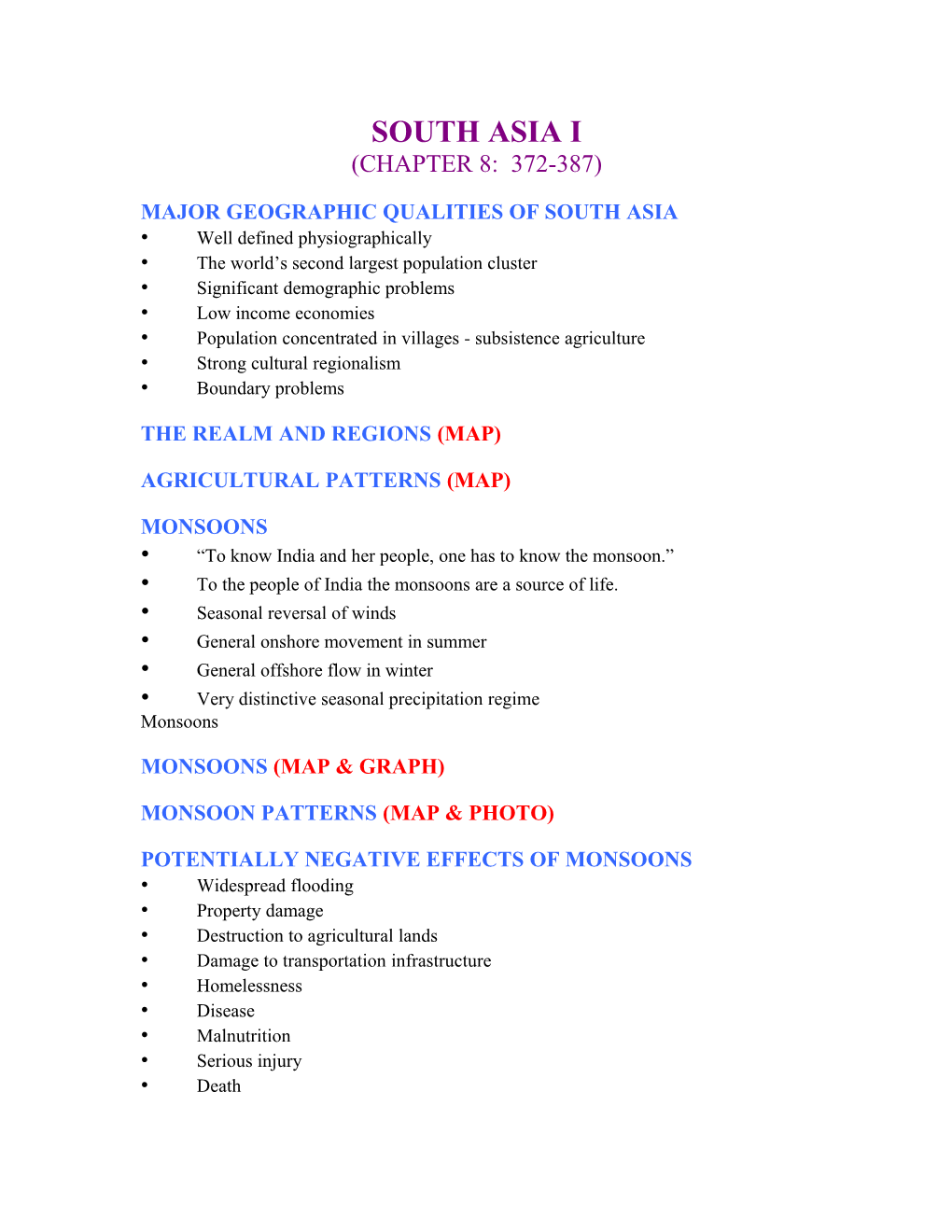 Major Geographic Qualities of South Asia