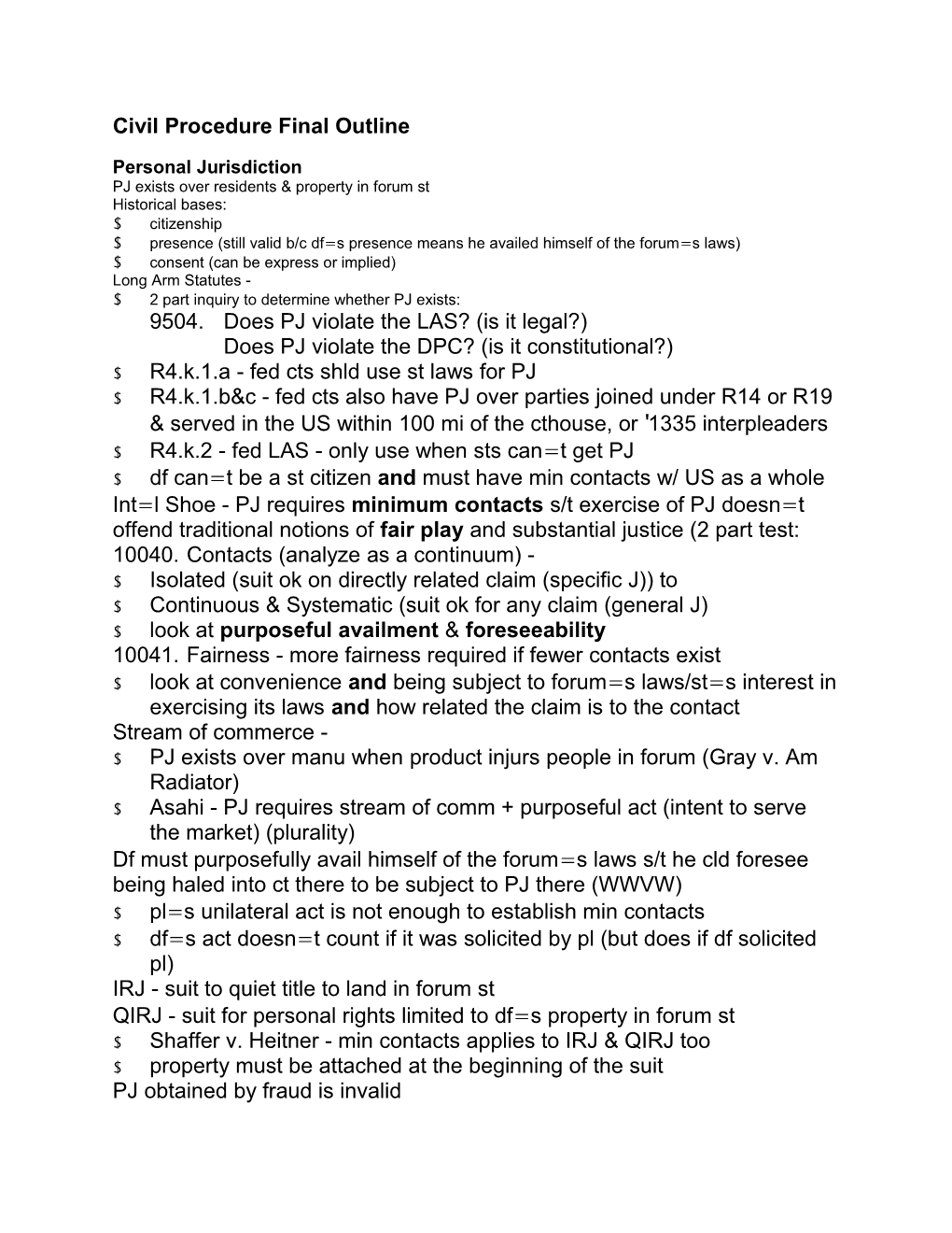 Civil Procedure Final Outline