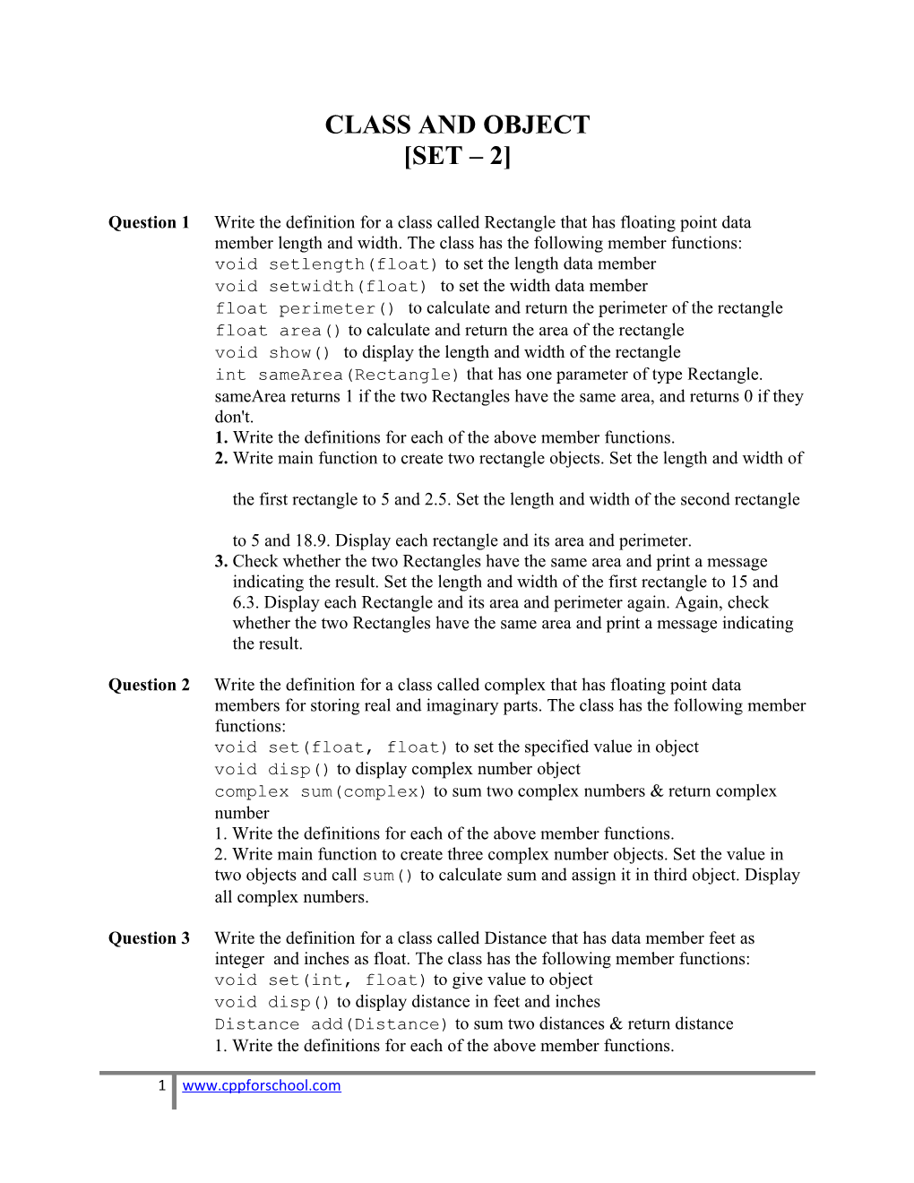 Class and Object Set 2