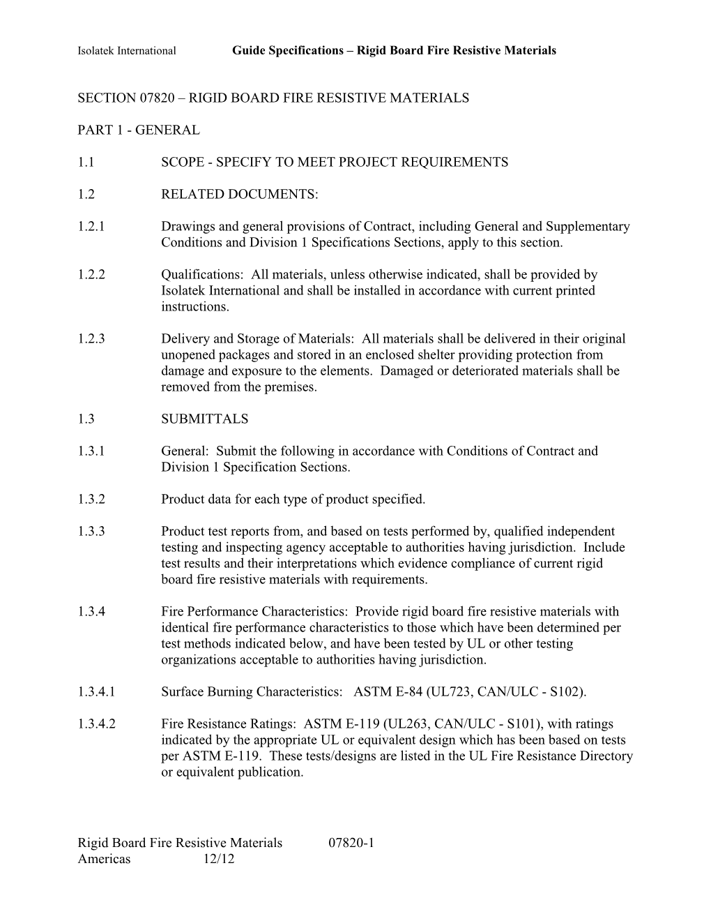 Section 07820 - Mineral Wool Board Fire Protection