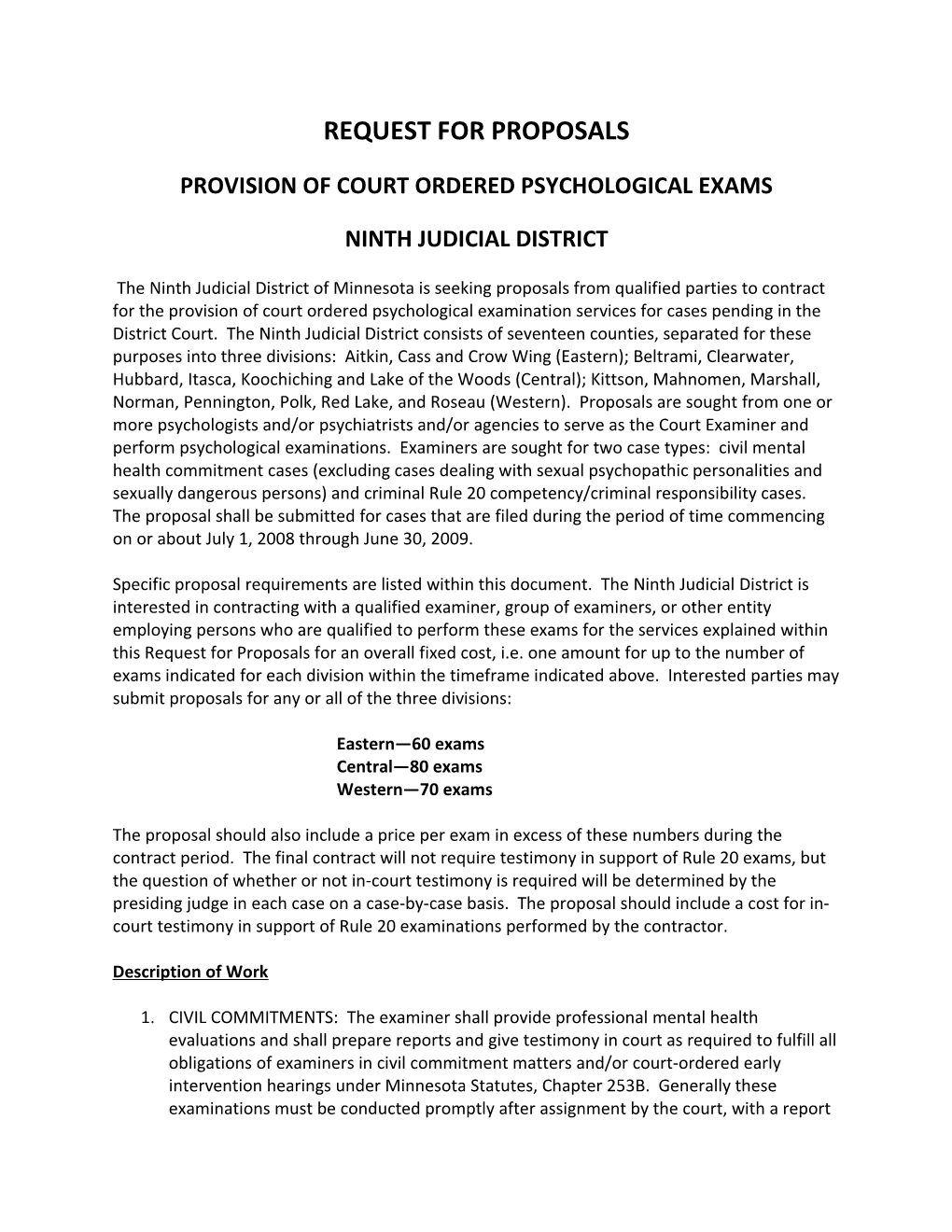 Provision of Court Ordered Psychological Exams