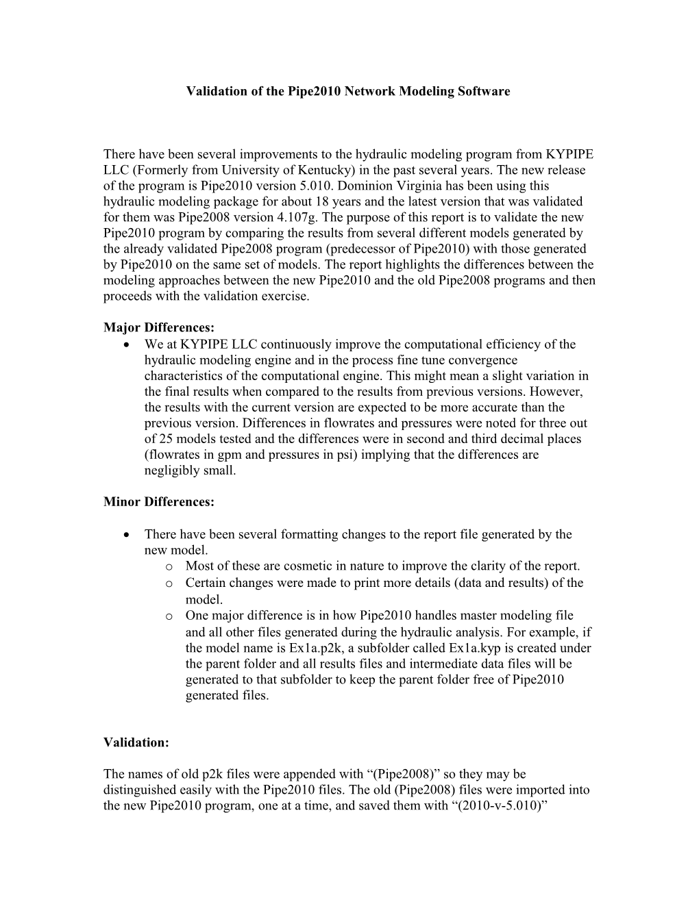 Validation of the Pipe2000 Version 2