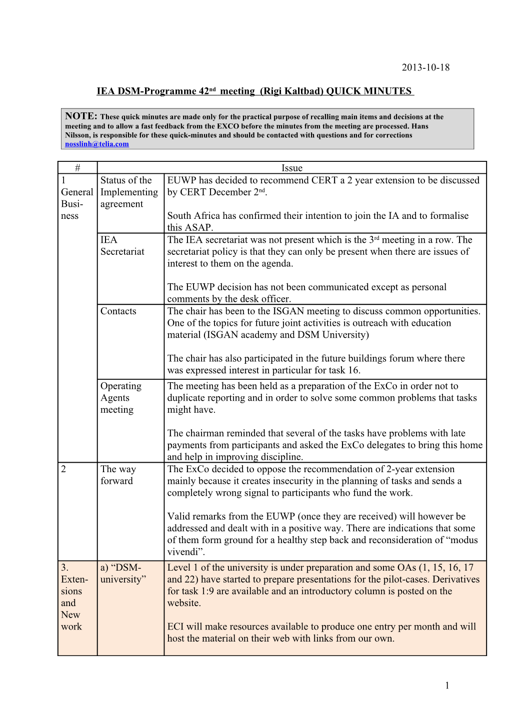 IEA DSM-Programme 42Nd Meeting (Rigi Kaltbad) QUICK MINUTES