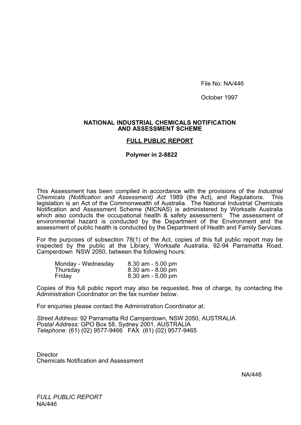 National Industrial Chemicals Notification s9