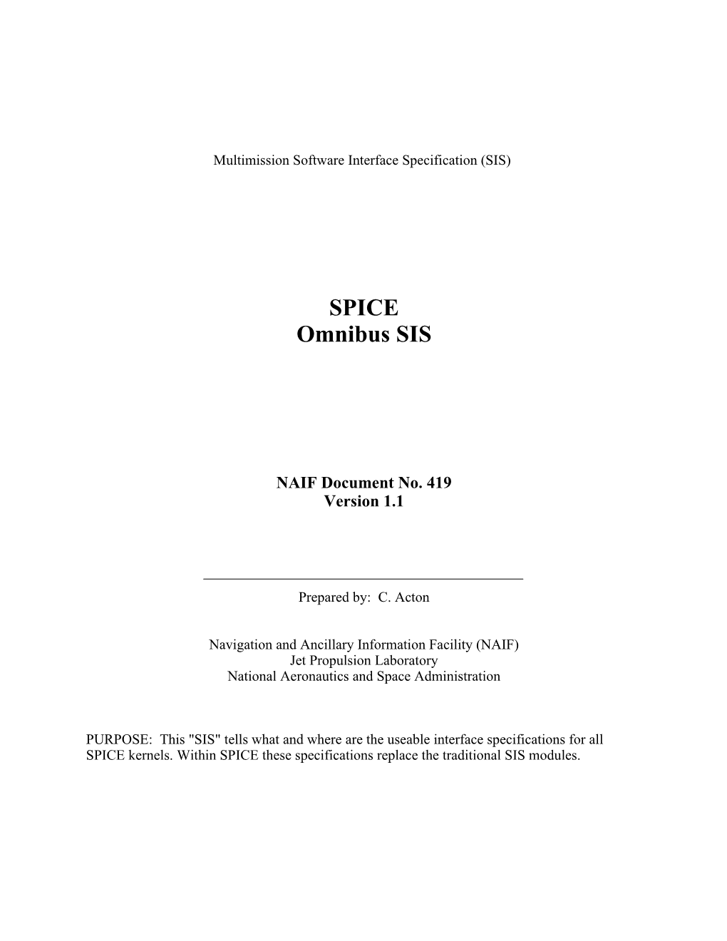 Multimission Software Interface Specification (SIS)