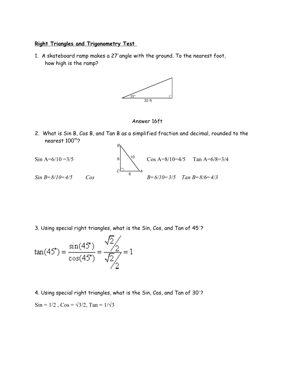 Right Triangles and Trigonometry Test