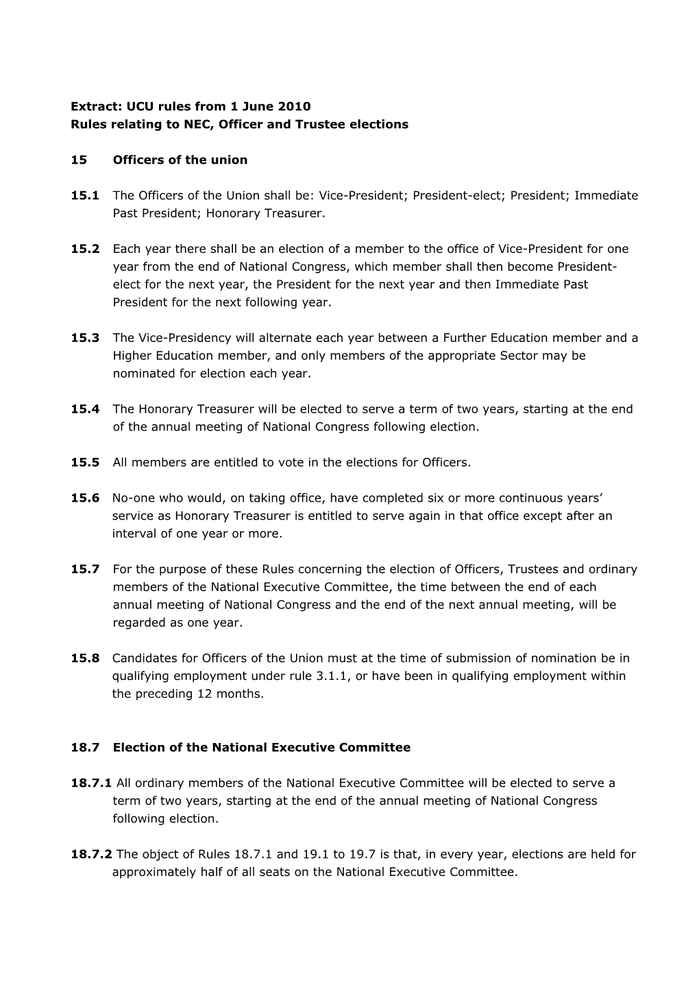 Rules Relating to NEC, Officer and Trustee Elections