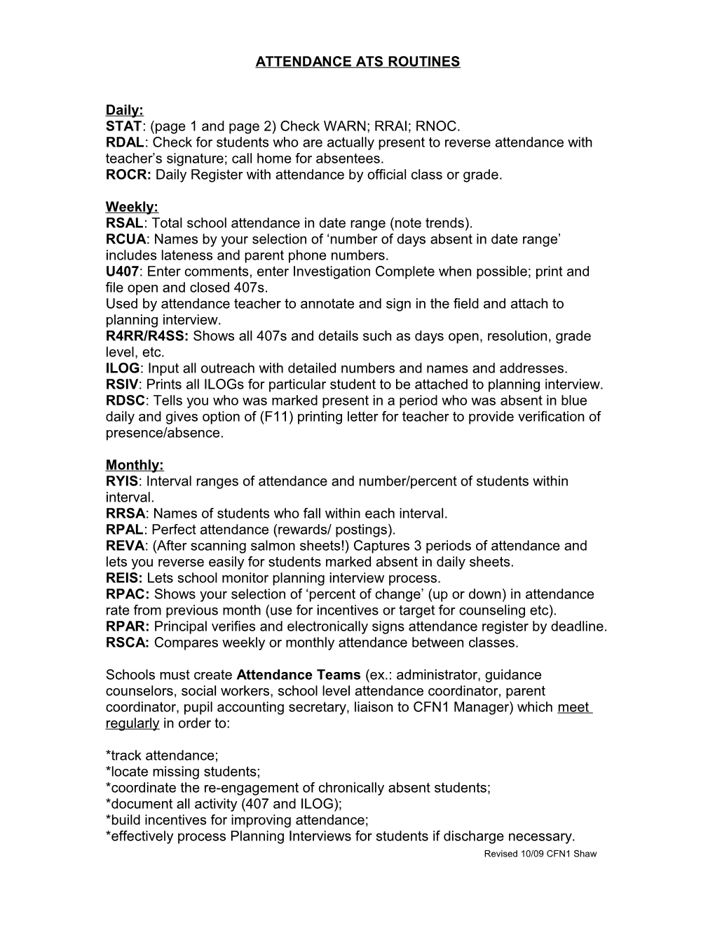 Attendance Ats Routines