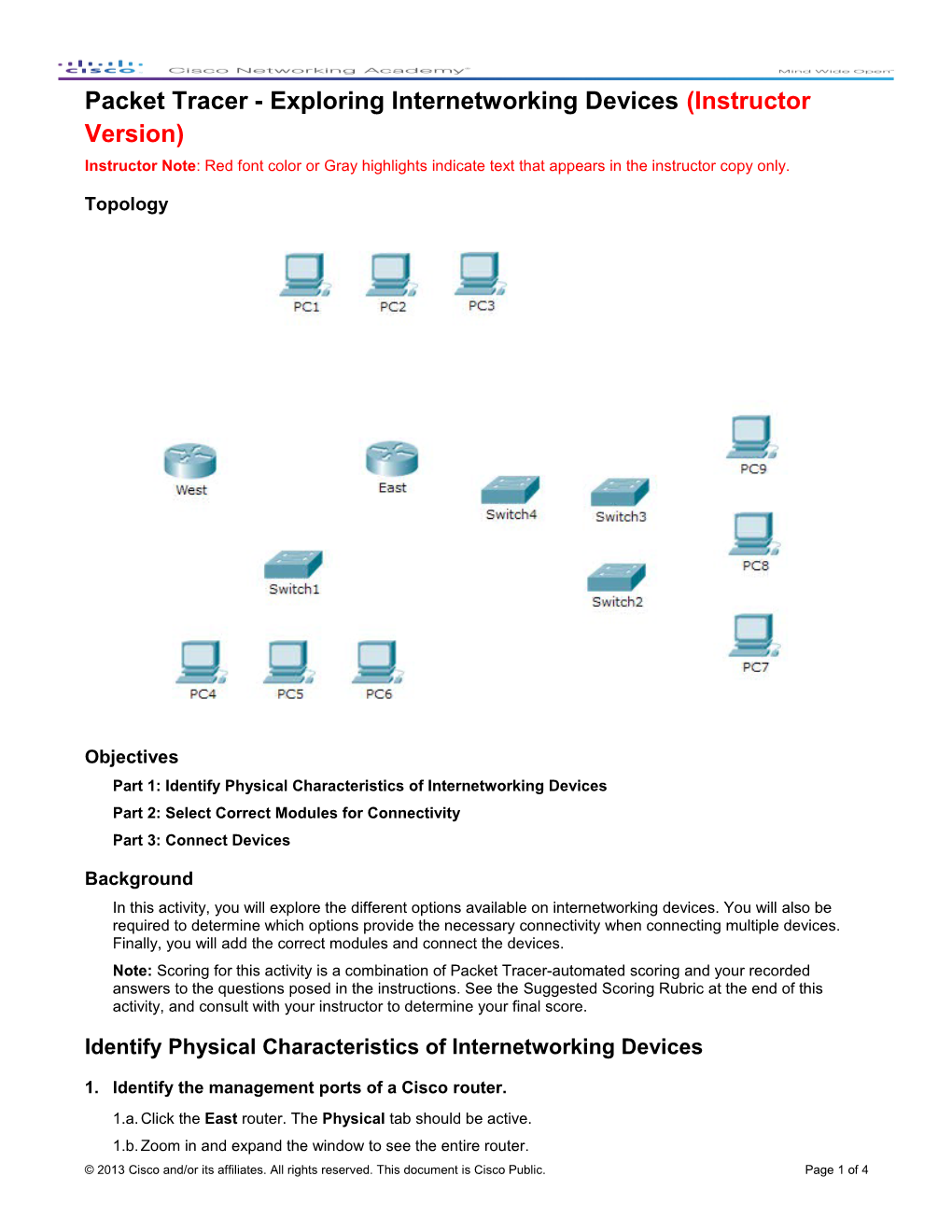 Packet Tracer - Exploring Internetworking Devices