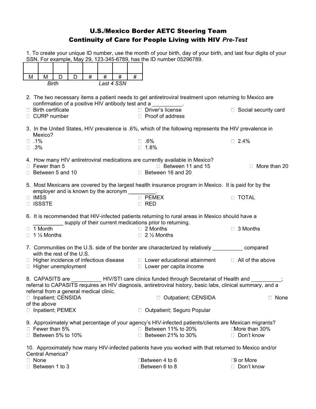 Continuity of Care for People Living with HIV Pre-Test