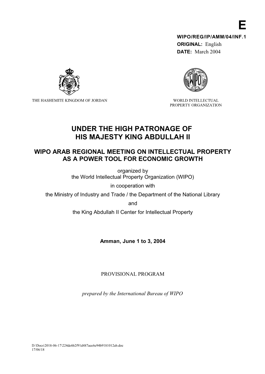 WIPO/REG/IP/AMM/04/INF/1: Provisional Program