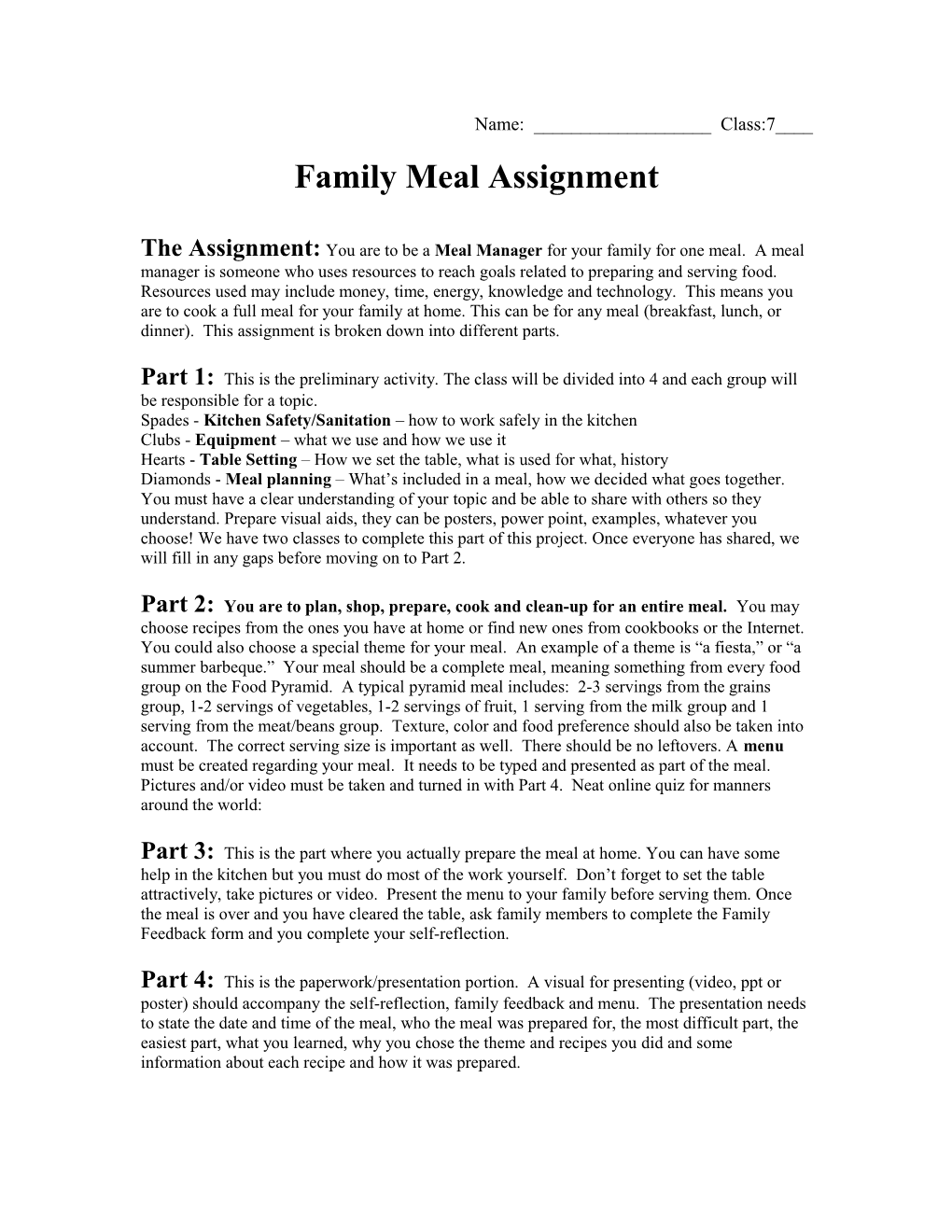 Family Meal Assignment