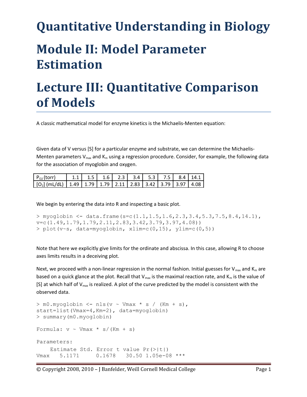 Quantitative Comparison of Models