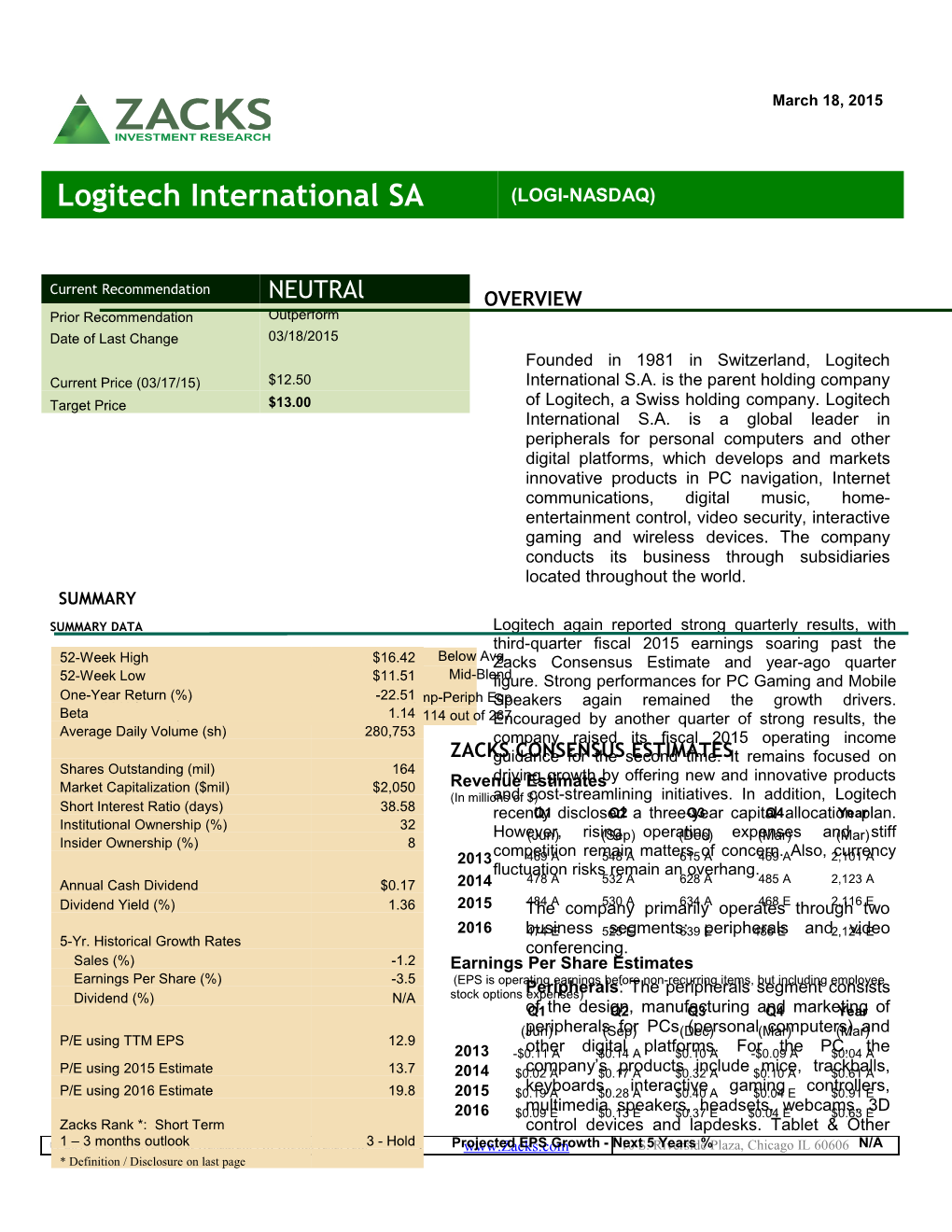 Logitech International SA