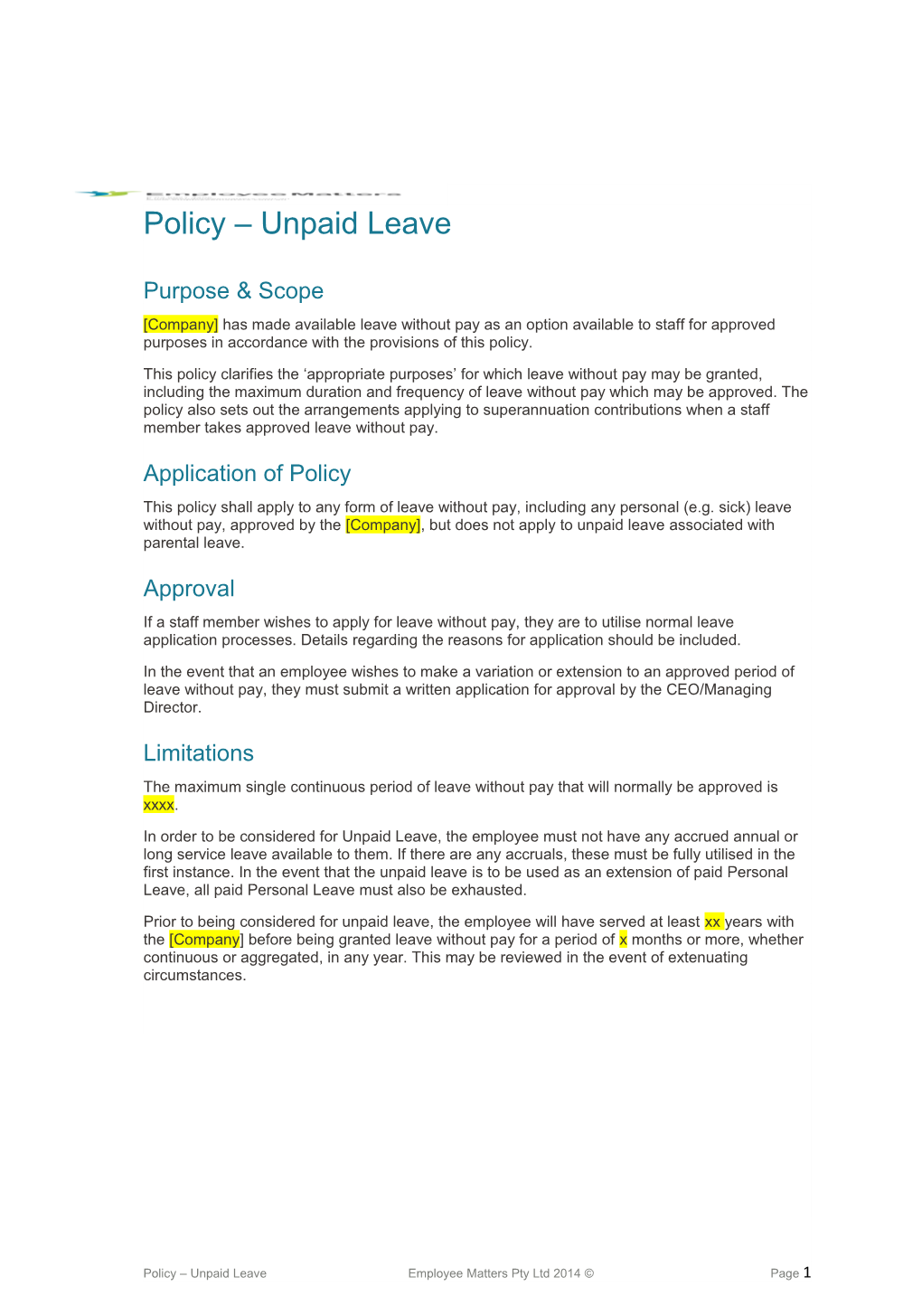 Policy Unpaid Leave