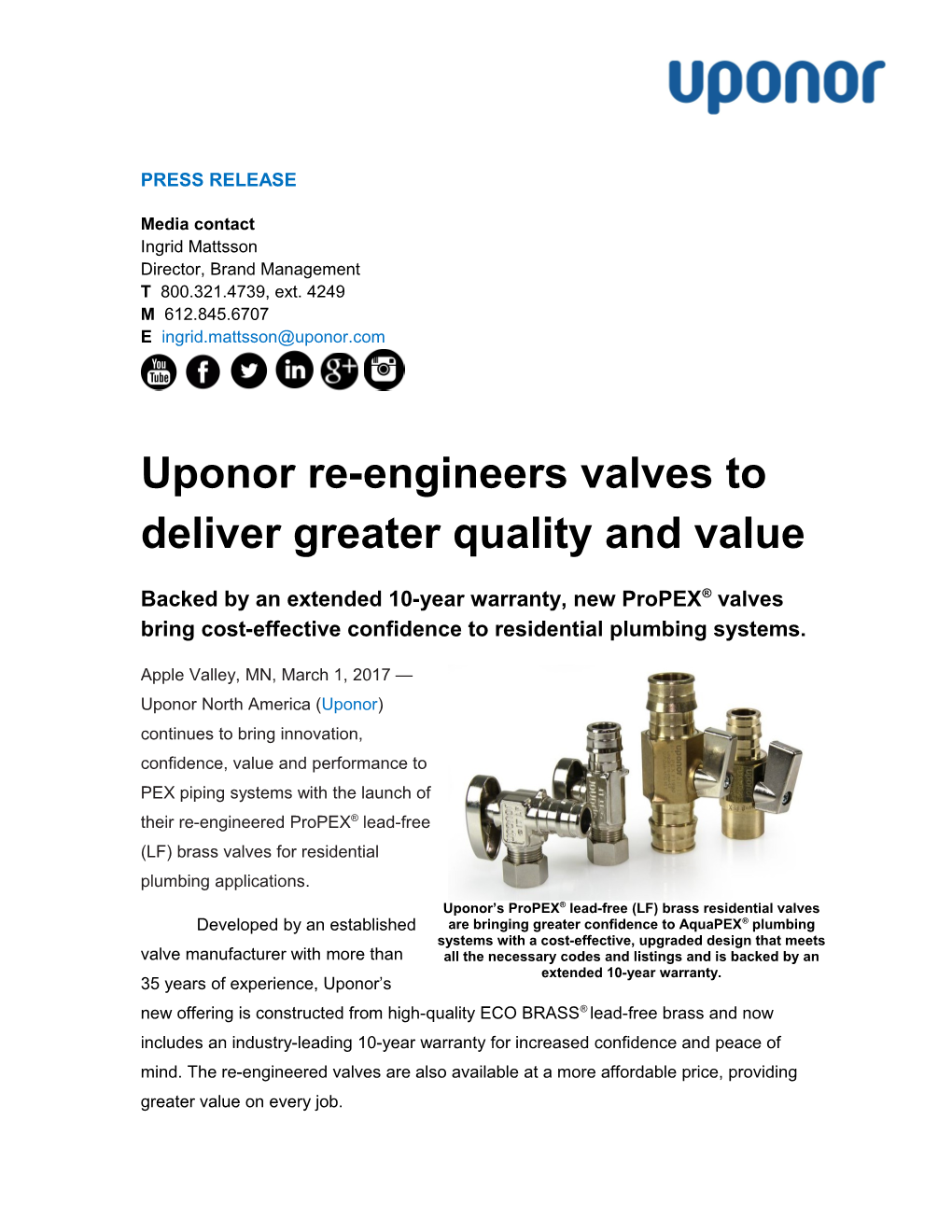 Uponor Re-Engineers Valves to Deliver Greater Quality and Value