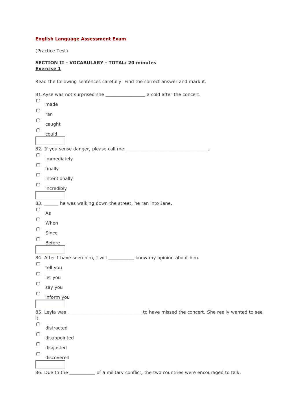 English Language Assessment Exam