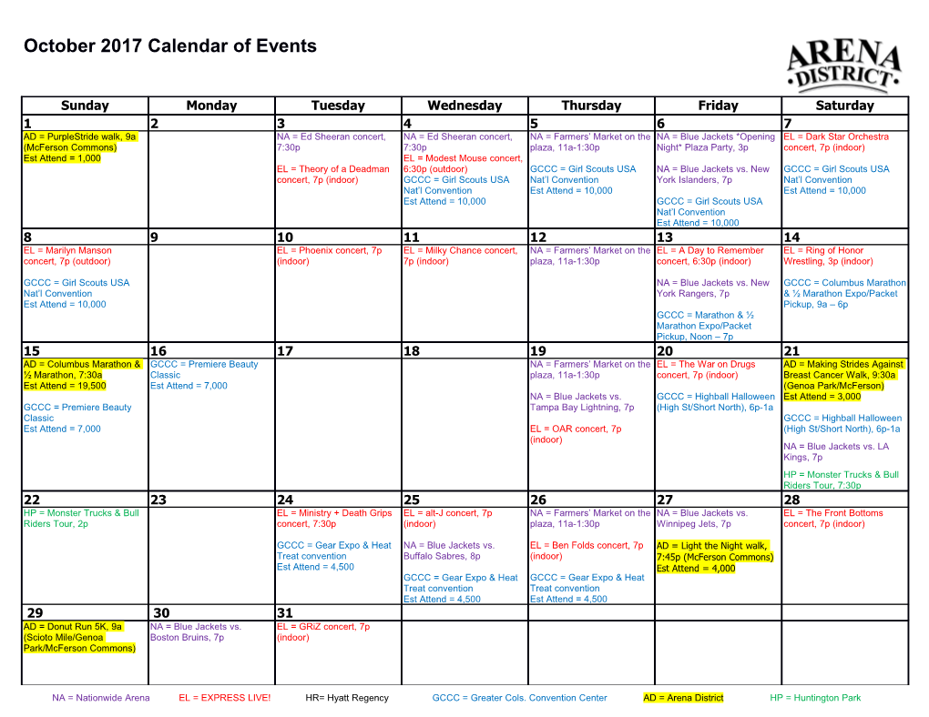 Calendars Are Subject to Change. Not for External Distribution