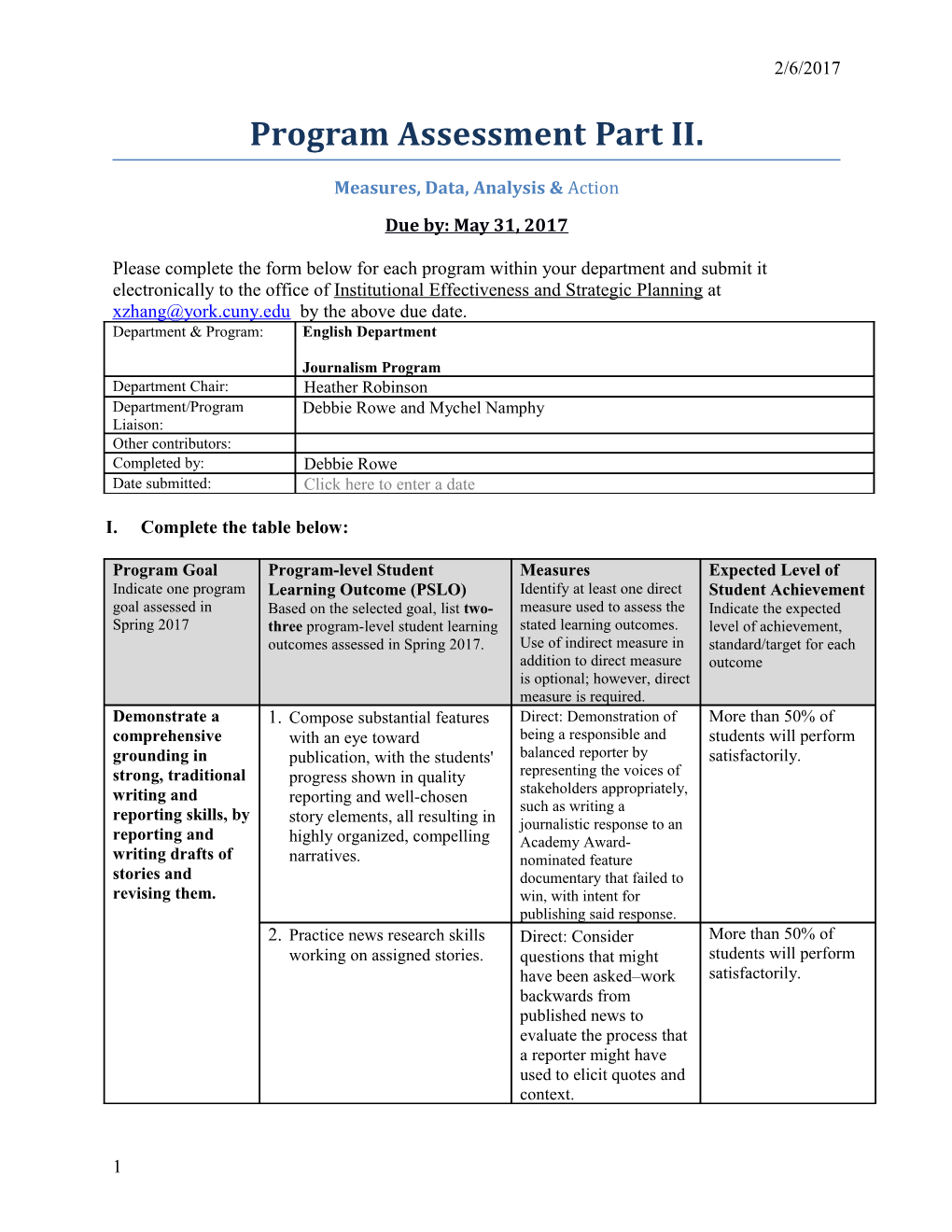 Measures, Data, Analysis Action