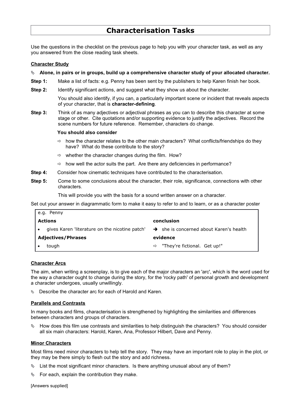 Characterisation Tasks