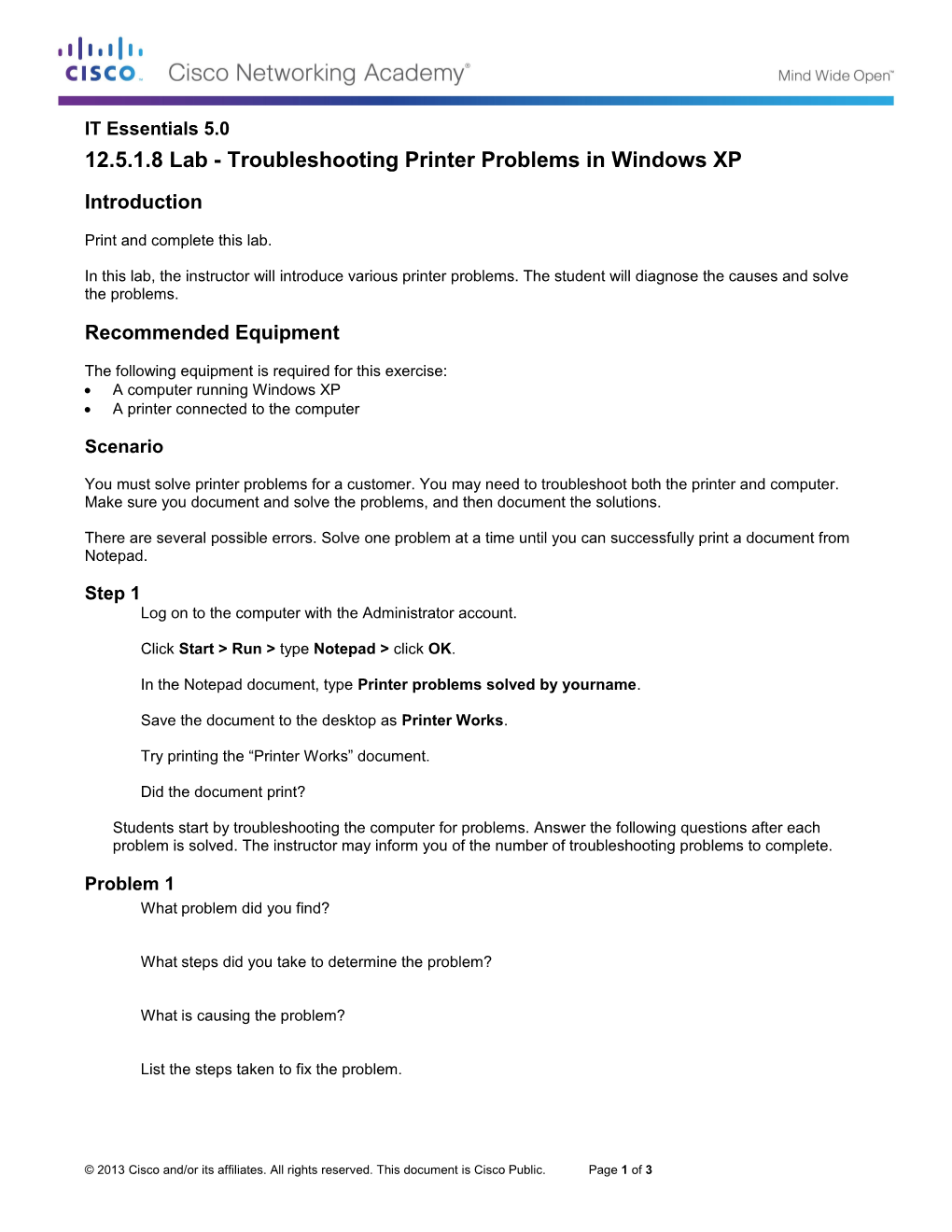 12.5.1.8 Lab - Troubleshooting Printer Problems in Windows XP