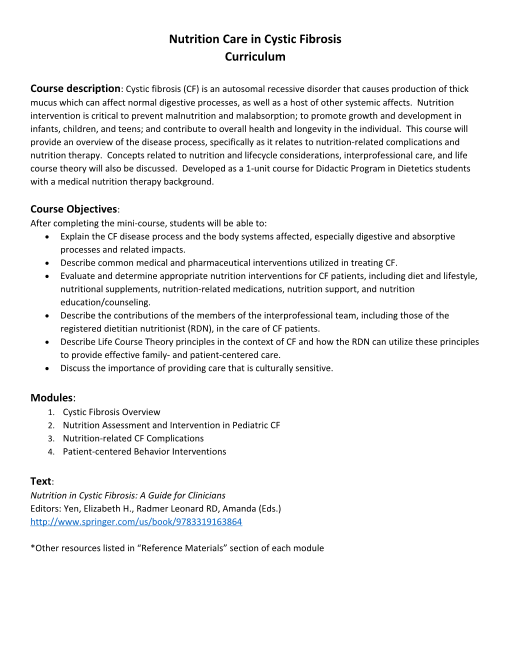 Nutrition Care in Cystic Fibrosis