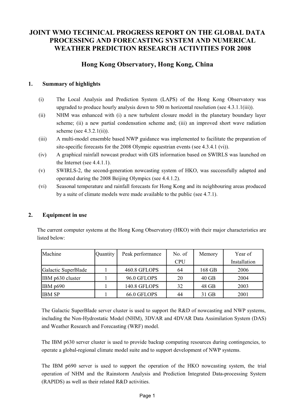 HKO GDPFS Report 2006