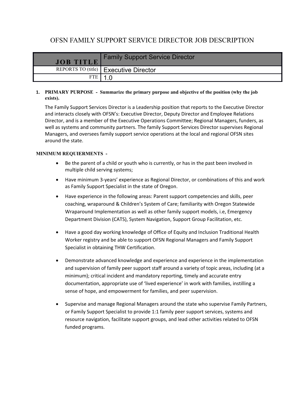 OFSN Family Support Service Directorjob Description