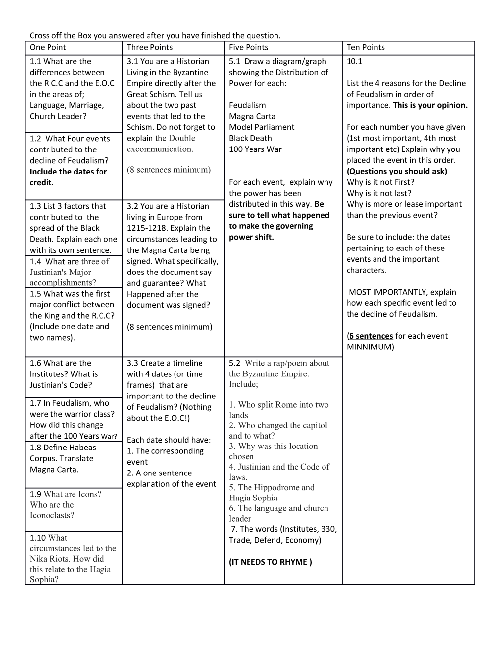 Cross Off the Box You Answered After You Have Finished the Question