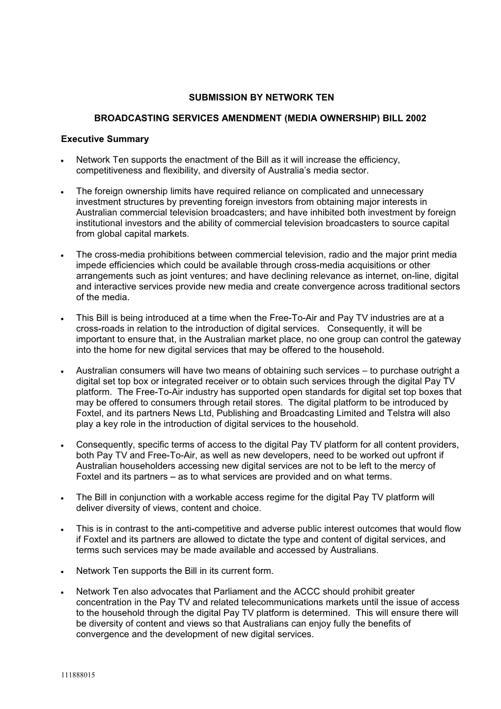 Submission - Inquiry Into Broadcasting Services Amendment (Media Ownership) Bill 2002