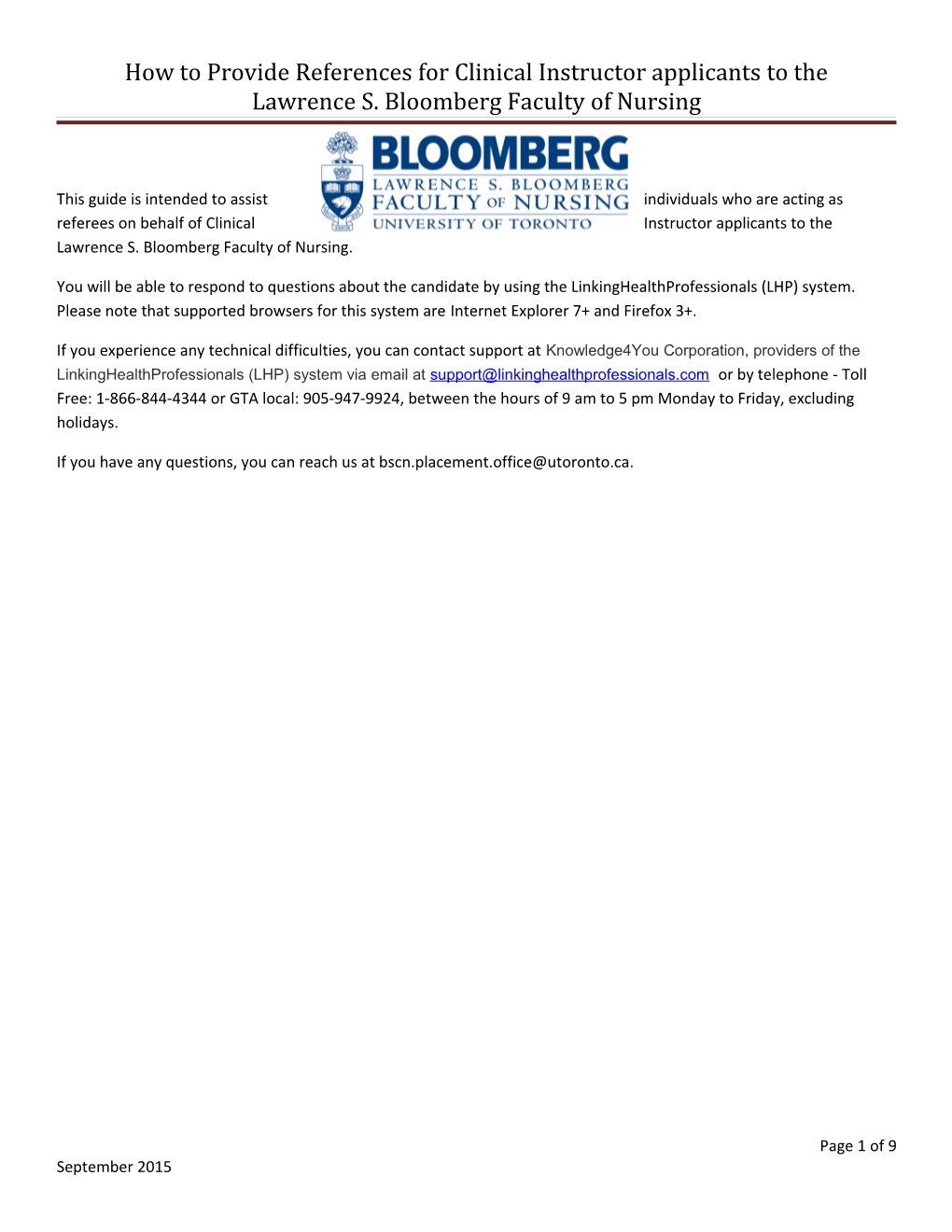 How to Provide References for Clinical Instructor Applicants to the Lawrence S. Bloomberg