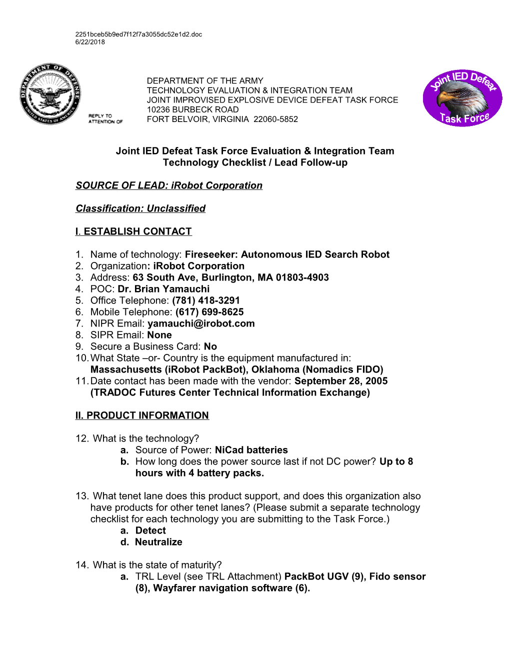 Joint Improvised Explosive Device Defeat Task Force