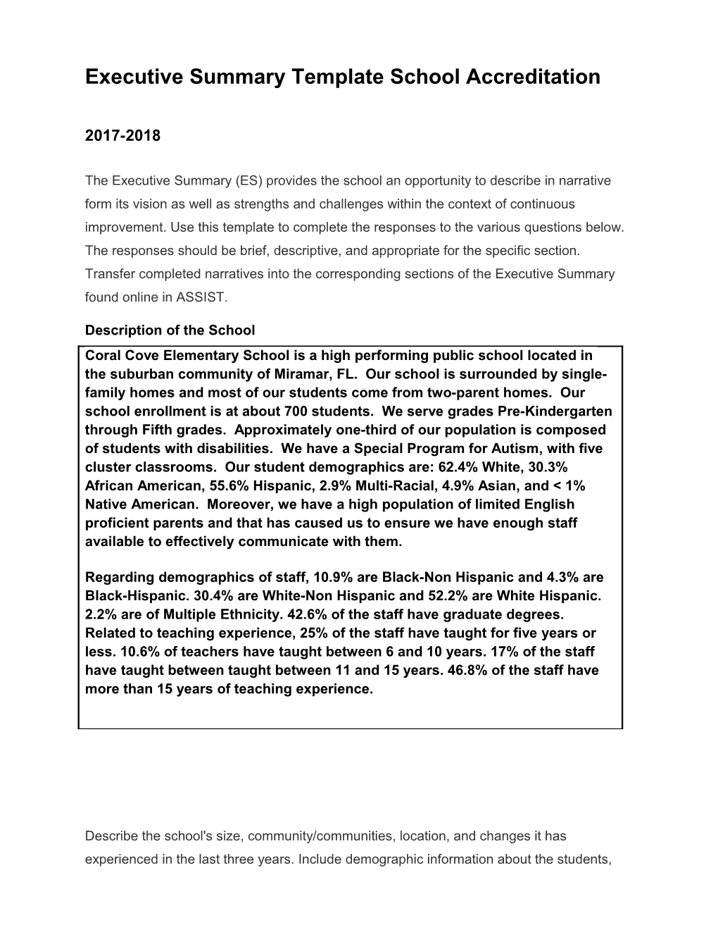 Executive Summary Template School Accreditation