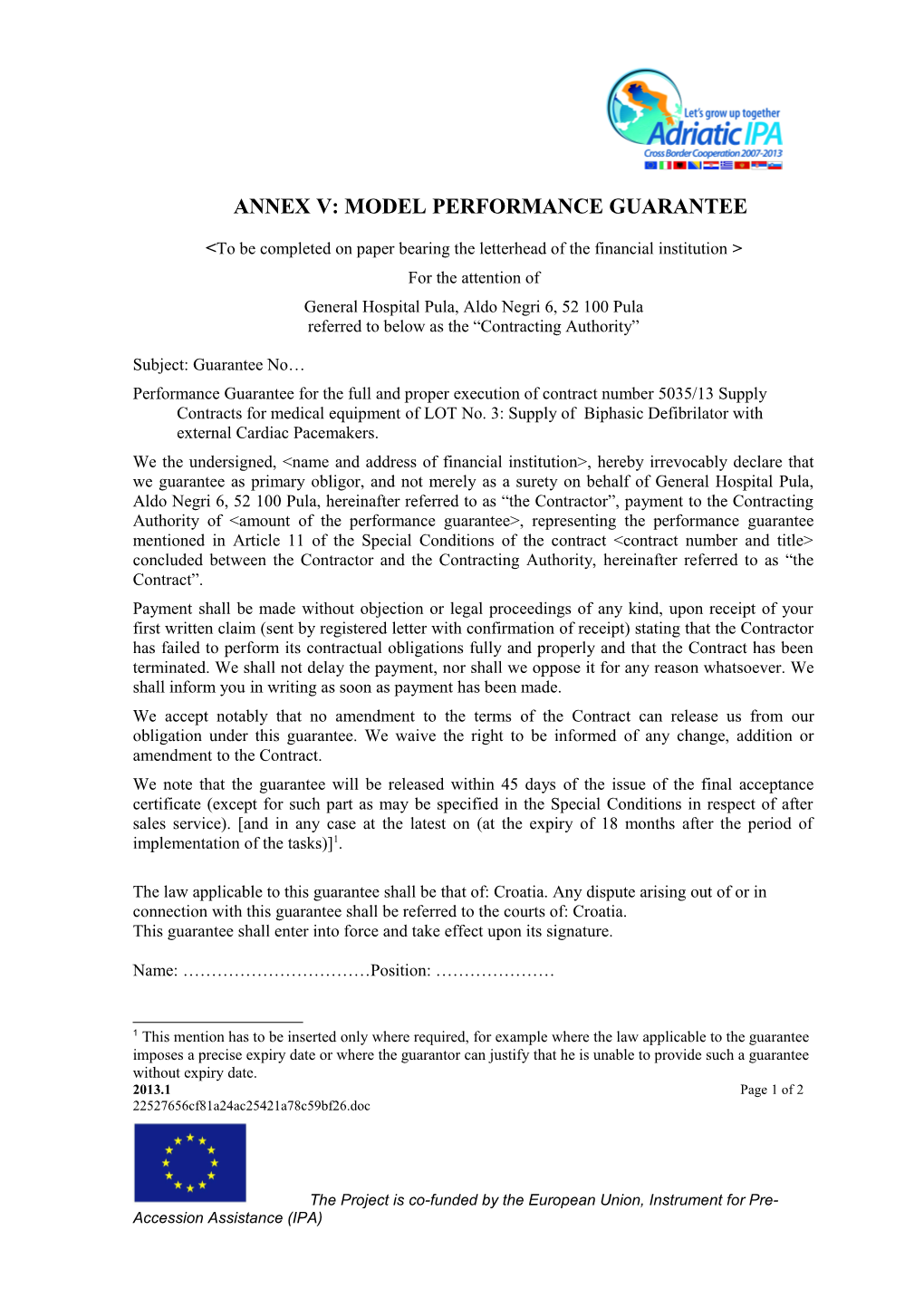 Annex V: Model Performance Guarantee