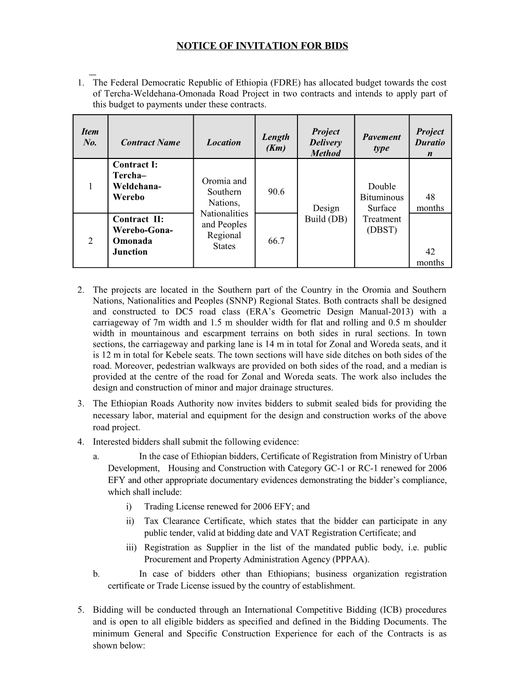 Notice of Invitation for Bids