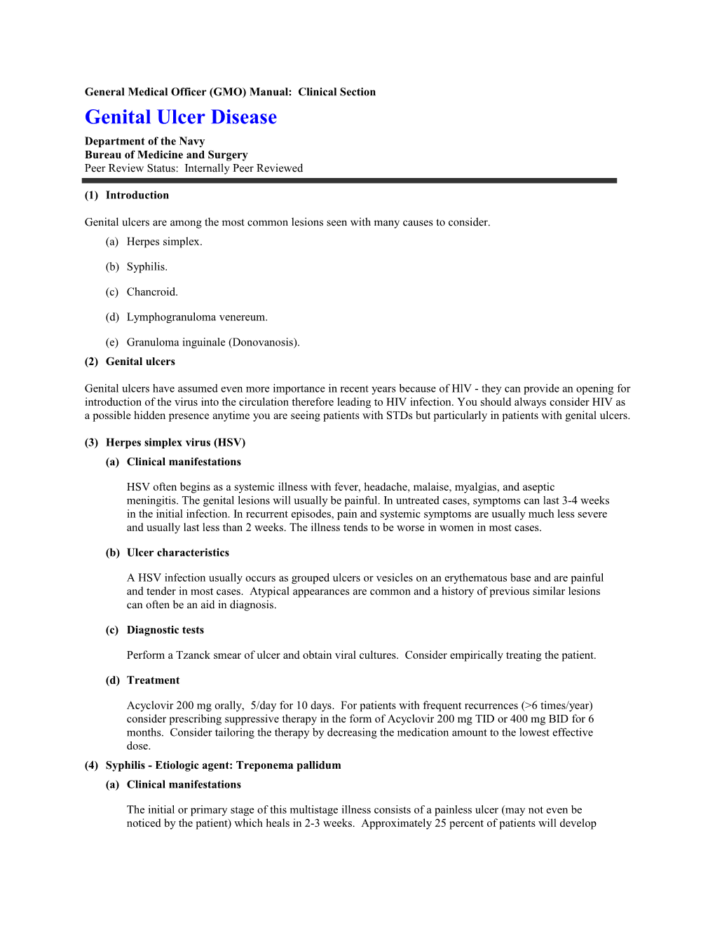 General Medical Officer (GMO) Manual: Clinical Section