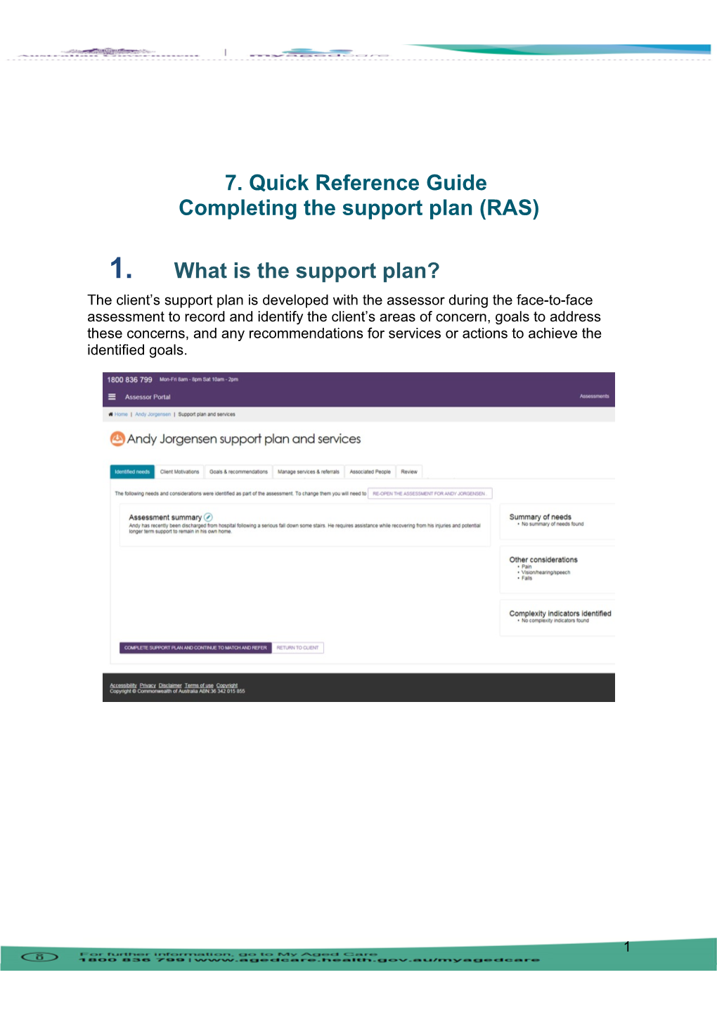 7. Quick Reference Guide Completing the Support Plan (RAS)