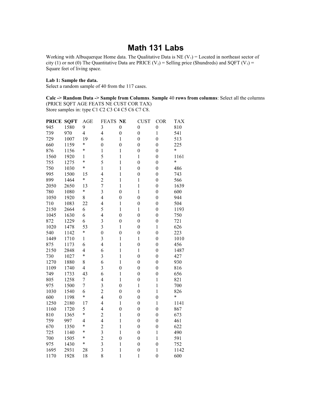 Lab 1: Sample the Data