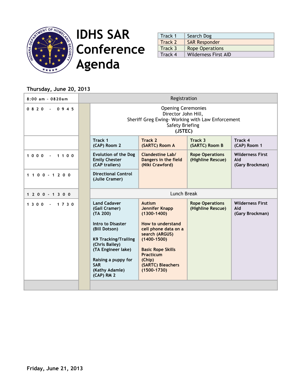 Conference Agenda with Track s1